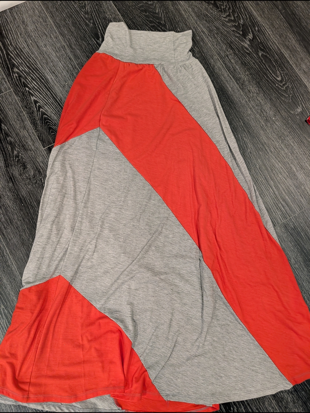 Grey and Red Colorblock Maxi Skirt